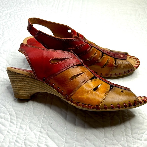 PIKOLINOS Shoes - Pikolinos •40• Multicolored Cut Out Leather Slingback Peep Toe Heeled Sandal